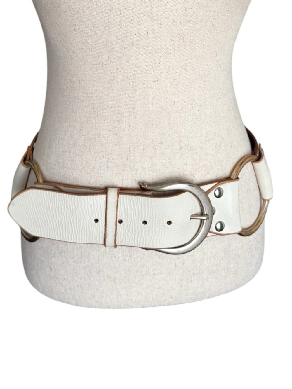 Linea Pelle Genuine Leather White Thick Statement Belt